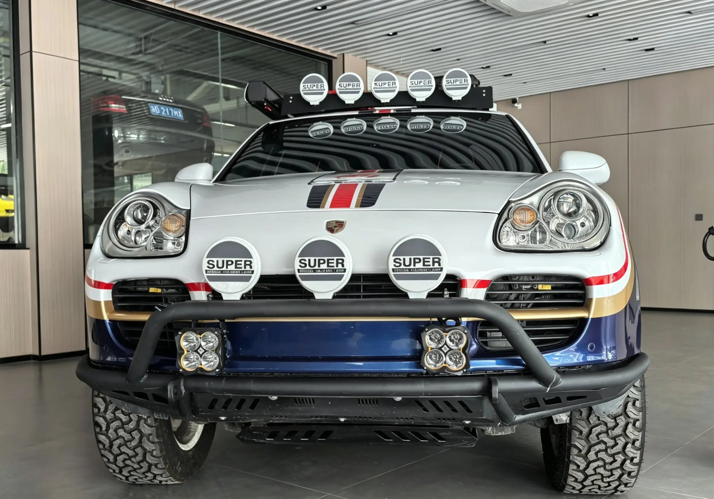 Porsche Cayenne 955 off-road front bumper (2002–2007) — close-up installation detail
