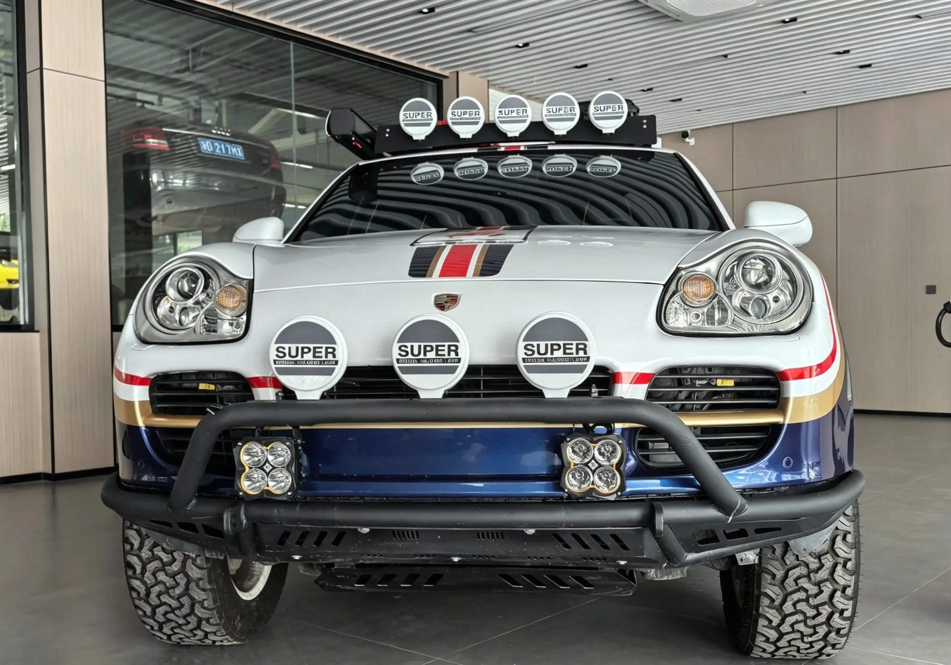 Porsche Cayenne 955 off-road front bumper (2002–2007) — close-up installation detail